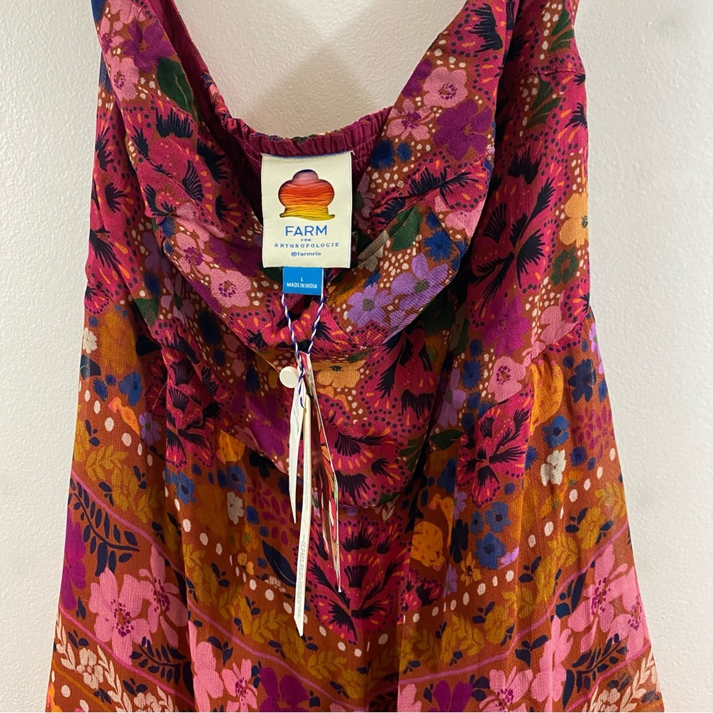 Farm Rio X Anthropologie Tiered Midi/Maxi Dress Strapeless Ruffle Pink Combo NWT - Picture 8 of 15